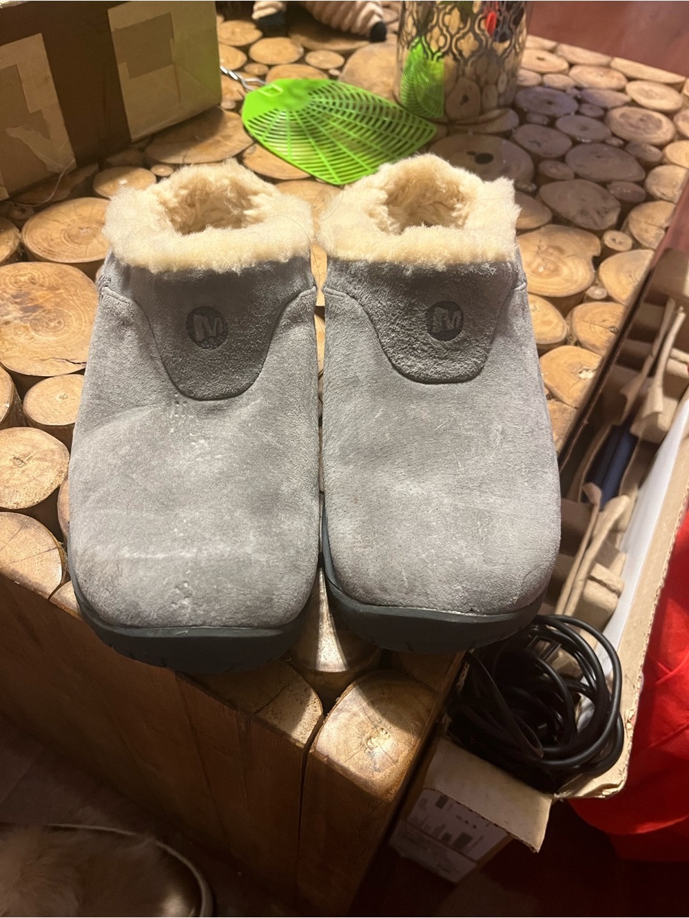Merrell Gray Suede Shearling-Lined Women's Slip-On Clogs